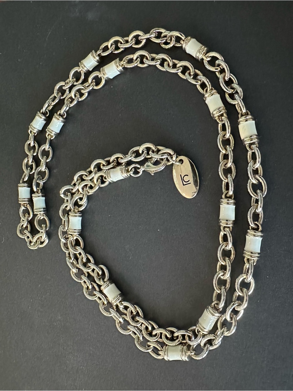 Vintage LC Lauren Conrad Chain Link Belt Cream Enamel Gold Tone
